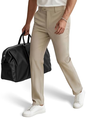 Men's Casual Khaki Dress Pants for Men Classic Fit Expandable Waist Casual Business Work Pants Twill Tapered Pants S