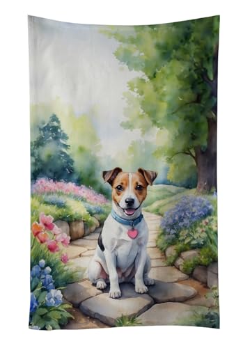 Caroline's Treasures Jack Russell Terrier Spring Path Kitchen Towel Dish Cloths Guest Hand Towel Decorative Bathroom Towel for Face,Tea, Dishcloth, Kitchen and Bath