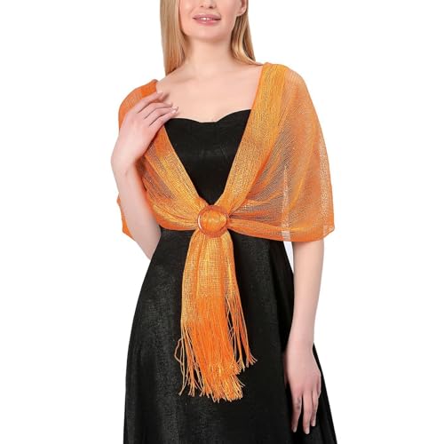 Women's Fall Shawl Scarves Metallic Fringe Sheer Swing Party Casual Cool Open Front Wedding Summer