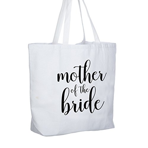 Elegantpark Mother Of The Bride Jumbo Tote Bag For Wedding Gifts Canvas 100% Cotton Interior Pocket White With Black Script #TOP1
