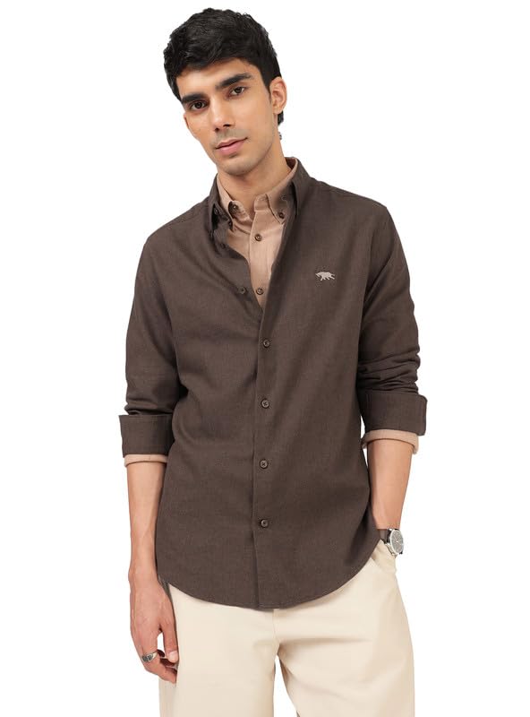 Image of Andamen Men Premium Button-Down Collar Solid Cotton Casual Shirt Navy