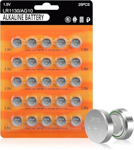 LR1130 Battery 25 Pack AG10 389 390 LR54 SR1130 1.5V Alkaline Button Cell Batteries for Watch Calculators Toys