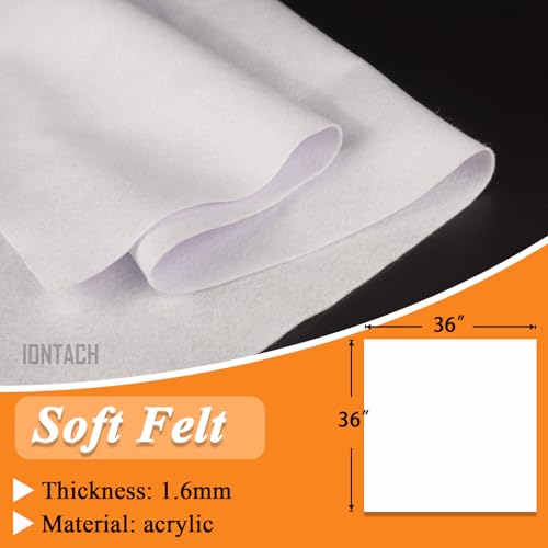 Image of IONTACH 36 inch X 36 inch White Soft Felt Fabric 1.6mm Thick | Felt Sheets for Crafts, Embroidery, Patchwork, Liner, School Projects, Home Decoration