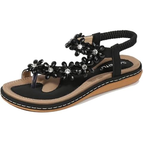 KSHUN Women's Beach Sandals Summer Casual Bohemia Flip Flops Gladiator Sandals Shoes(Black / 6) Cover