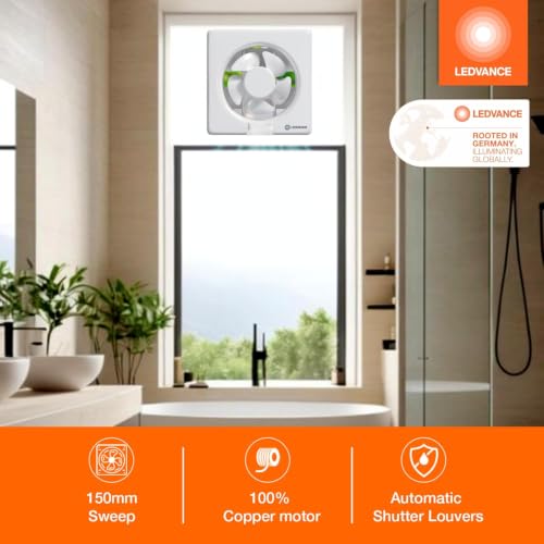 Image of LEDVANCE Exhaust Fan | Suitable for Kitchen, Bathroom & Offices | Silent Operation | Low Power Consumption | Automatic Shutter Louvers | High-Efficiency Motor | 2 Year Warranty (150 mm)
