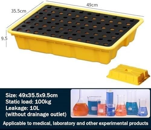 Modular Spill Containment Tray - Heavy-Duty Plastic Pallet with Grid Design, Non-Spill Platform for Easy Cleanup (49 x 35.5 x 9.5 cm) - Ideal for Industrial Use