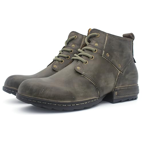 Image of Motorcycle Boots Men Fashion Leather Ankle Chukka Boots Casual Riding Lace up Shoes AF001-3