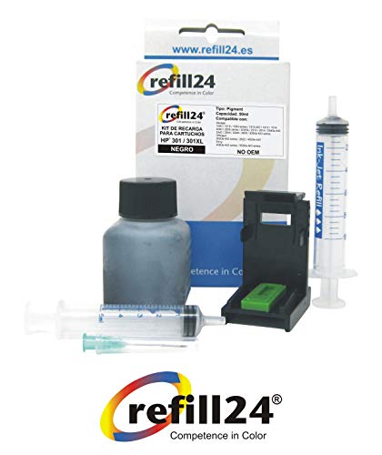 Kit de Recarga para Cartuchos de Tinta HP 301, 301 XL Negro, Incluye Clip y Accesorios + 50 ML Tinta