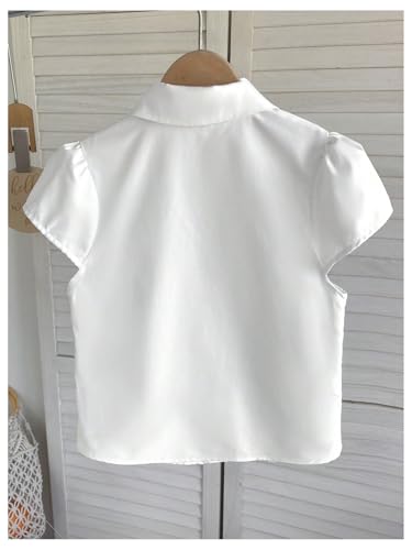 SweatyRocks Girl's Button Down Shirt Ruched Collar Short Sleeve Summer Blouse Tops2