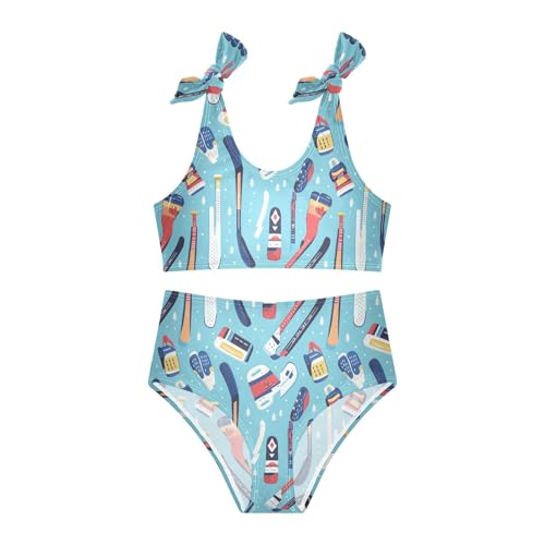 Image of Wusikd Pink Bows Girls Swimsuits Two Piece Hearts Ribbons Swimwear Bikini Set for for Girls Size 11-12T