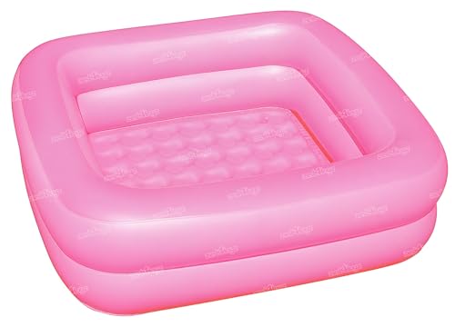 Image of Zest 4 Toyz Bathtub Swimming Pool for Kids Inflatable Pool Outdoor Water Pool Bathtub Baby Bathing Swimming Tub for Kids 0-3 Years 90L x 90W x 23H cm (Pink)