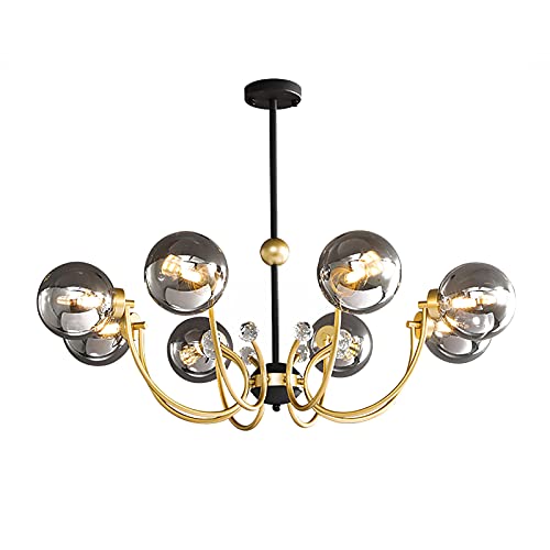 Plafonnier moderne pour grand salon sombre, éclairage 6 lumières noir