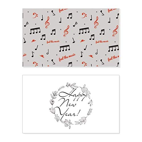 Tarjeta de Año Nuevo con diseño musical en rojo y negro para felicitaciones