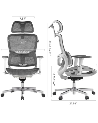 Image of Hbada E2 Ergonomic Office Chair, Big and Tall Mesh Office Chair with 6-Way Dynamic Lumbar Support, 3D Adjustable Armrests, 3D Adjustable Headrest, Grey (No Footrest)