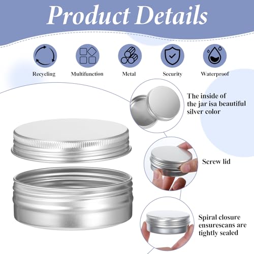 48 Pcs Screw Top Round Tins 2 Oz Aluminum Container Cans Empty Jar with Screw Lid Travel Cosmetic Packaging Case for Lotion Bars Balms Crafts Handmade Candles DIY Gift Storage Kit3