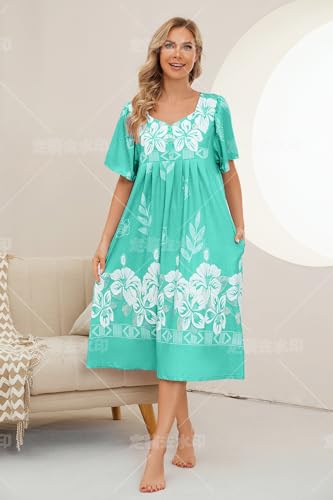 Image of House Dresses for Women with Pockets Mumu Dresses Short Sleeve Moo Moos for Women Nightgown Duster Lounge Dress S-3XL
