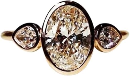 2.50 Carat Oval Cut Lab Created Diamond Engagement Ring, 14K Yellow Gold Finish, Sterling Silver, Bezel Set