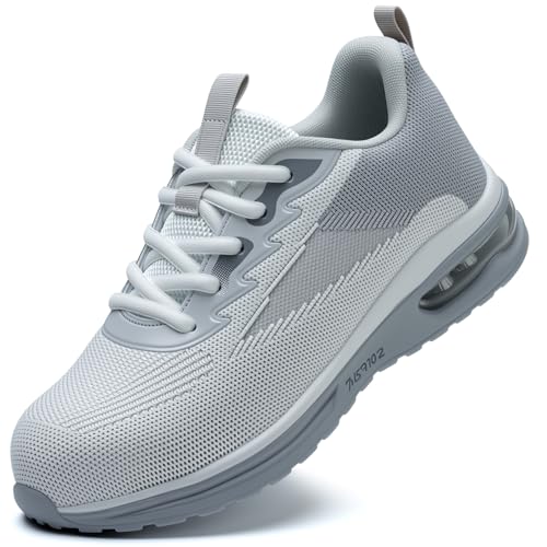 Steel Toe Shoes for Women Lightweight Breathable Safety Work Sneakers Non Slip Puncture Proof Utility Slip On Footwear for Industrial Construction