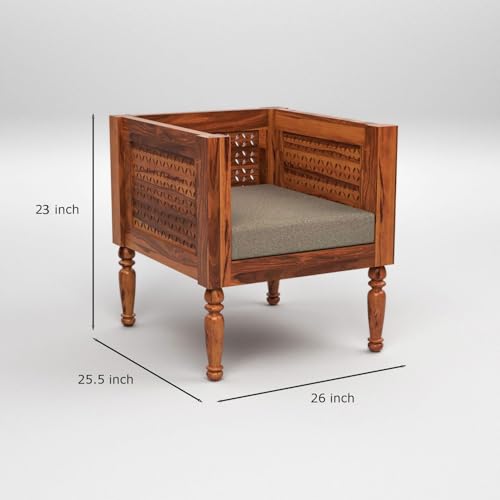 Image of Sheesham Wooden 5 Seater Sofa Set for Living Room | Rosewood Cushion Sofa | Solid Wood Sofa Set for Lounge (Honey, 5 Seater)