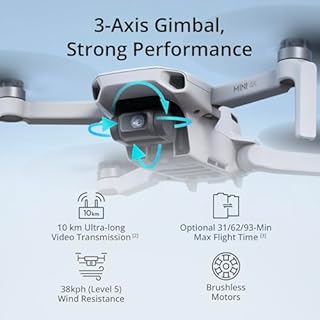 DJI Mini 4K Camera Drone Combo, Drone with 4K UHD Camera for Adults, Under 249 g, 3-Axis Gimbal Stabilization, 10km Video Transmission, Auto Return, 2 Batteries for 62-Min Max Flight Time, QuickShots