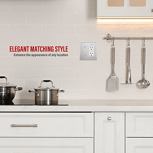 Image of ENERLITES Combination Toggle Light Switch or Decorator Switch Metal Wall Plate, Corrosive Resistant, Mid-Size 2-Gang 4.88 inch x 4.92 inch, 771131M, 430 Stainless Steel, UL Listed, Silver