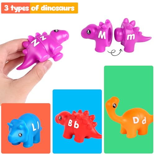 Shindel 26PCS Double-Sided Dinosaur Alphabet Matching Toy, Uppercase and Lowercase Letters for Fine Motor Skills Montessori Learning in Preschoolers - Thumbnail 3