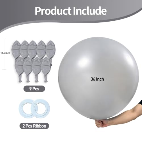 Image of KALOR Gray Giant 36 Inch 9pcs Large Latex Balloons