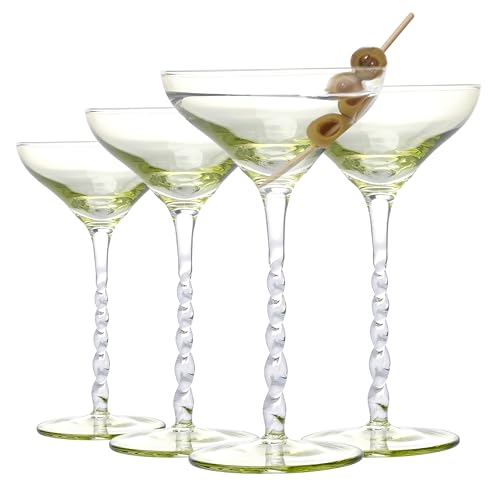 WHOLE HOUSEWARES Martini Glasses Set of 4 - Exquisite Style Drinking Glass - Dishwasher Safe Vintage Glass Cups - Elegant Martini Twisted Goblet, Glassware for Cocktails and Parties.
