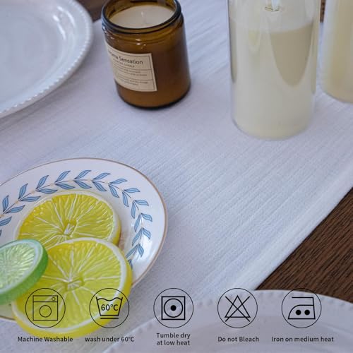 Simple&Opulence Linen Cotton Table Runner, Farmhouse Table Runner with Tassels for Bohemian Rustic Wedding, Bridal Shower, Dinner （14 x 120 Inch - White ） by Simple&Opulence - Used condition - Image 5