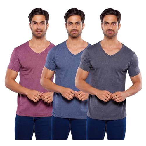 Consejos para Comprar Playera Cuello V Hombre favoritos de las personas. 43 Alfani - Paquete de 3 Playeras Cuello V para Hombre, 100% Algodon Vino/Marino Jaspe/Negro Jaspe M
