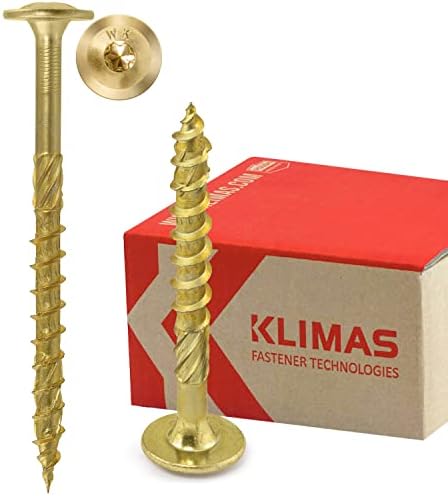 KLIMAS Wkręty do Drewna Torx - Wkręty z Płaską Główką TX Żółte - Wkręty z Łbem Płaskim do Drewna - Zestaw Wkrętów Torx - Wkręty do Konstrukcji Dachowych - 6,0 x 50 (100szt)