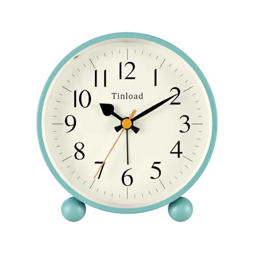 Image of Tinload 4.5 inch Vintage Retro Analog Alarm Clock, Super Silent Non Ticking Small Clock with Manual Light, Snooze, Battery Operated, for Living Room, Bedroom, Bedside, Desk(Green)