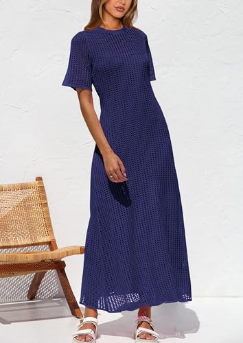 Image of PRETTYGARDEN Womens Eyelet Crochet Maxi 2 Piece Dress Sets