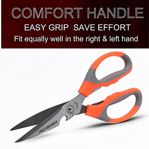 Image of POLYGUARDS Heavy Duty Meat Scissors, Dishwasher Safe Multipurpose Stainless Steel Sharp Utility Food Scissors for Chicken, Poultry, Fish, Herbs, Multicolour - Set of 1