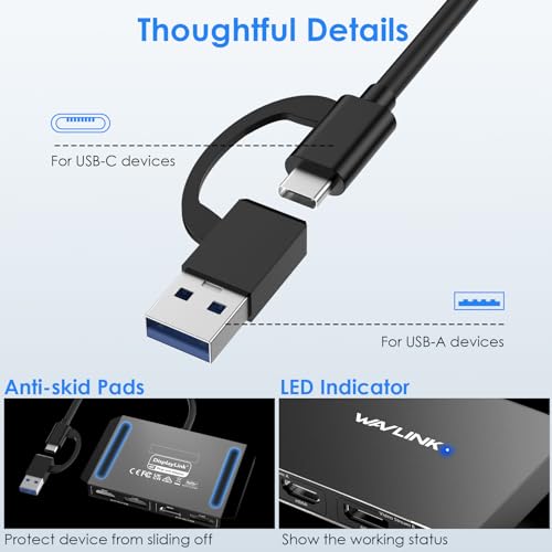 Image of WAVLINK USB C or USB 3.0 to Dual HDMI /DisplayPort Adapter, Displaylink Monitor Splitter Extended Display for Dual Monitor 4K@60Hz, HDMI /DP Splitter Compatible with Mac M1-M5 /Neo,Window Laptop-Black