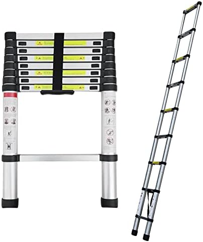 2.6M Aluminium Ladder Telescopic Extendable Ladder 9 Steps Foldable Easy to Carry, Light Weight 7.3kg Capacity 150kg/330lbs