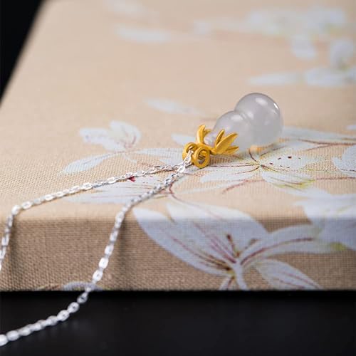 Collier gourde calcédoine en pierre fine authentique et finitions ciselées - 4