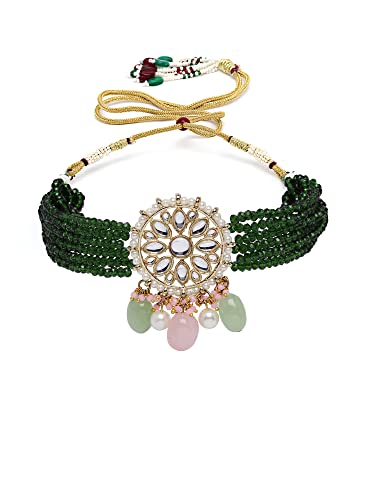 Image of Karatcart Black Crystal Beaded Choker Necklace Setfor Women