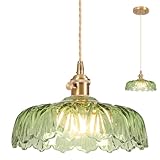 Loiogohot Pendant Lights Kitchen Island,Green Glass Pendant Light Vintage Light Fixtures,9.4inch E26 Finish Ceiling Hanging Lamp for Bedroom Living Room Hallway