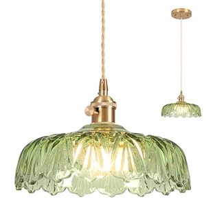 Pendant Lights Kitchen Island,Green Glass Pendant Light Vintage Light Fixtures,9.4inch E26 Finish Ceiling Hanging Lamp for Bedroom Living Room Hallway