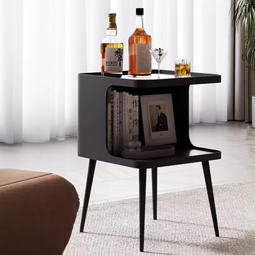 BUZUEY Modern Metal Side Table Nightstand, Small Square End Table for Bedroom & Living Room, Matte Black Bedside Table with Storage, Minimalist Accent Table for Small Spaces
