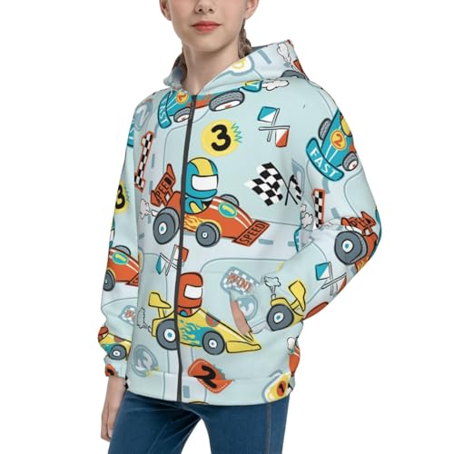 Cartoon Car Racing Kids Pullover Hoodies Boys Zip Up Sweatshirts Girls Athletic Clothes with Pocket