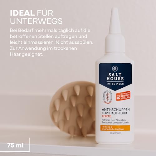 Salthouse Totes Meer Therapie Anti-Schuppen Kopfhaut-Fluid Forte, Leave-on-Pflege ohne Ausspülen, mit Teebaumöl, für schuppenanfällige Kopfhaut, vegan 75ml