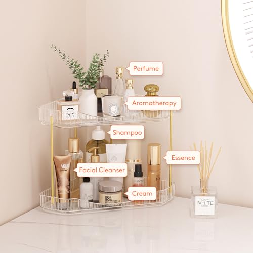 Lifewit 2-Tier Corner Bathroom Counter Organizer, Plastic Makeup Skincare Organizers Storage Countertop, Large Sink Cosmetic Perfume Shelf for Bedroom, Dresser, Kitchen, Vanity, Clear, 25 cm/10inch(H) by Lifewit - Image 5