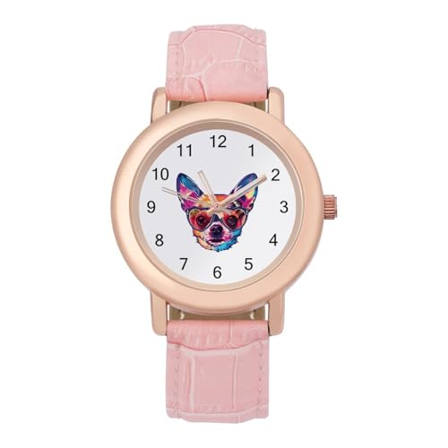 Heart Glasses Chihuahua Dog Fashion Casual Watches for Women Cute Wrist Watch Nurses Teachers Mother Thanksgiving Day