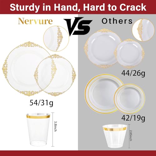 Nervure 175PCS Clear Gold Plastic Plates - Gold Disposable Dinnerware Set for 25 Guests Include 50 Disposable Plates, 75 Plastic Silverware, 25 Cups, 25 Napkins for Wedding & Party & Thanksgiving - Thumbnail 7