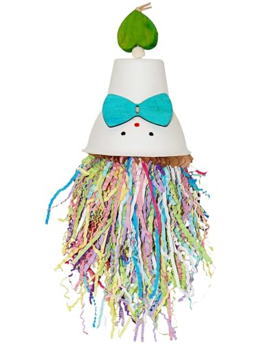 Bird Toys, Vibrant Shredding Parrot Toys | Bird Cage Accessories with Wooden Topper, Colorful Paper Strips