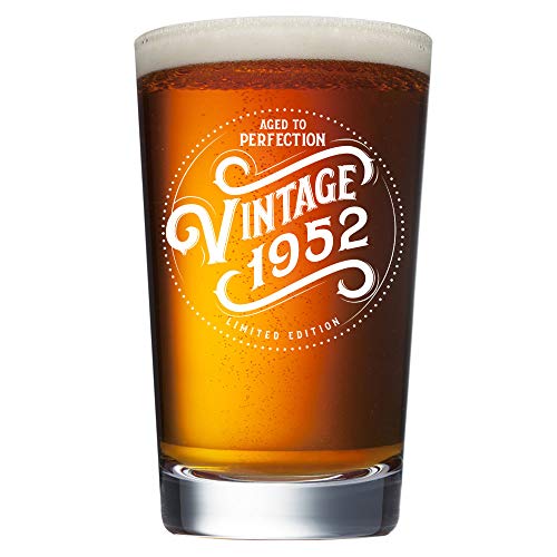 70th Birthday Gifts for Men Women - 1952 Vintage 16 oz Beer Pint Glass