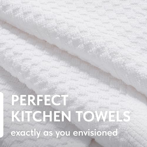Super Absorbent Kitchen Towels 12 Pack - Premium 100% Cotton Kitchen Towels, 450GSM Thick Machine Washable White Dish Towels for Kitchen Drying, Cleaning, Dobby Weave, Unmatched Quality