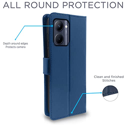 Image of Pikkme Realme C33 Flip Case Leather Finish | Inside TPU with Card Pockets | Wallet Stand and Shock Proof | Magnetic Closing | Complete Protection Flip Cover (Blue)